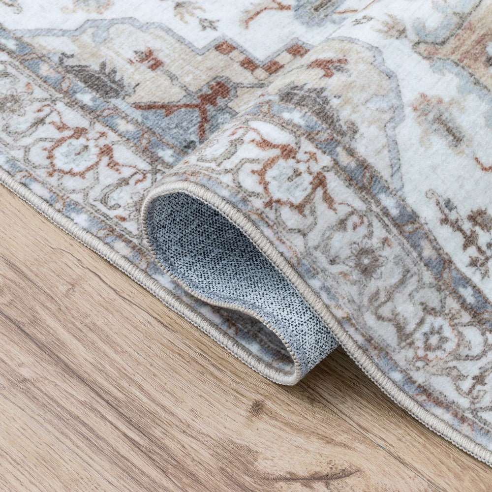 Elowen Ornate Large Medallion Border Non-slip Machine-washable Area Rug