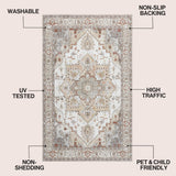 Elowen Ornate Large Medallion Border Non-slip Machine-washable Area Rug