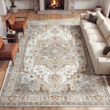 Elowen Ornate Large Medallion Border Non-slip Machine-washable Area Rug