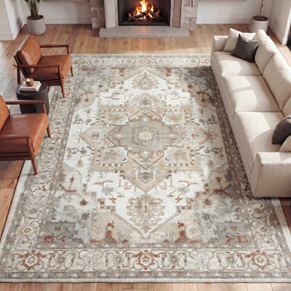 Elowen Ornate Large Medallion Border Non-slip Machine-washable Area Rug
