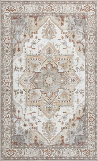 Elowen Ornate Large Medallion Border Non-slip Machine-washable Area Rug