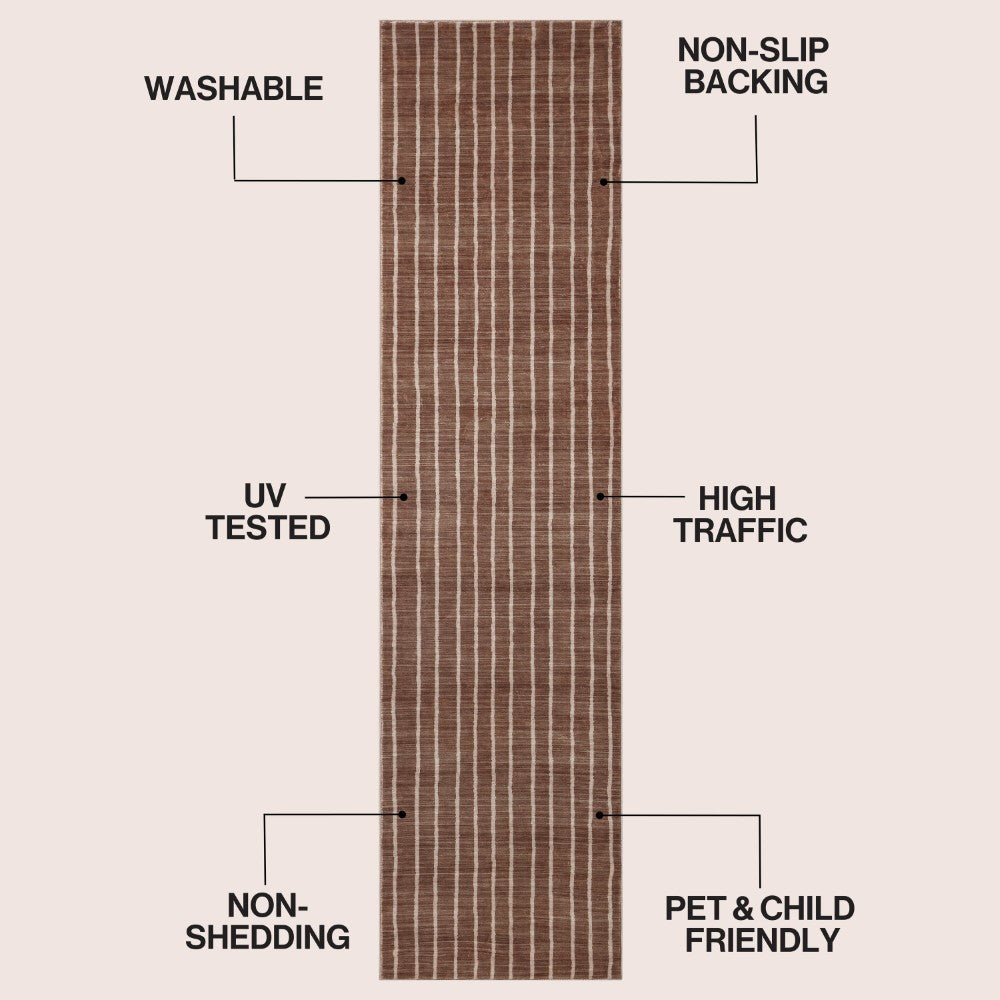 Mirelle Distressed Ticking Stripe Non-slip Machine-washable Area Rug