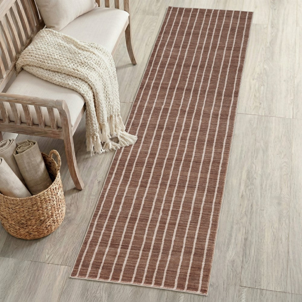 Mirelle Distressed Ticking Stripe Non-slip Machine-washable Area Rug