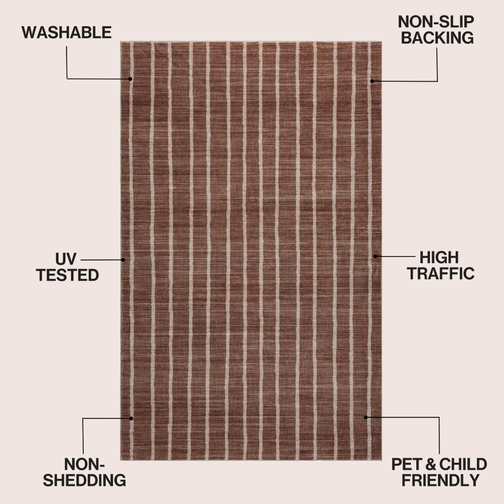 Mirelle Distressed Ticking Stripe Non-slip Machine-washable Area Rug