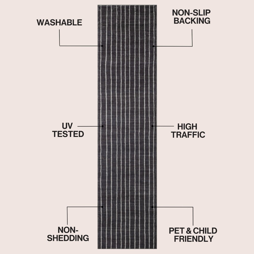 Mirelle Distressed Ticking Stripe Non-slip Machine-washable Area Rug