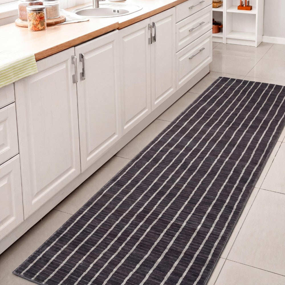 Mirelle Distressed Ticking Stripe Non-slip Machine-washable Area Rug