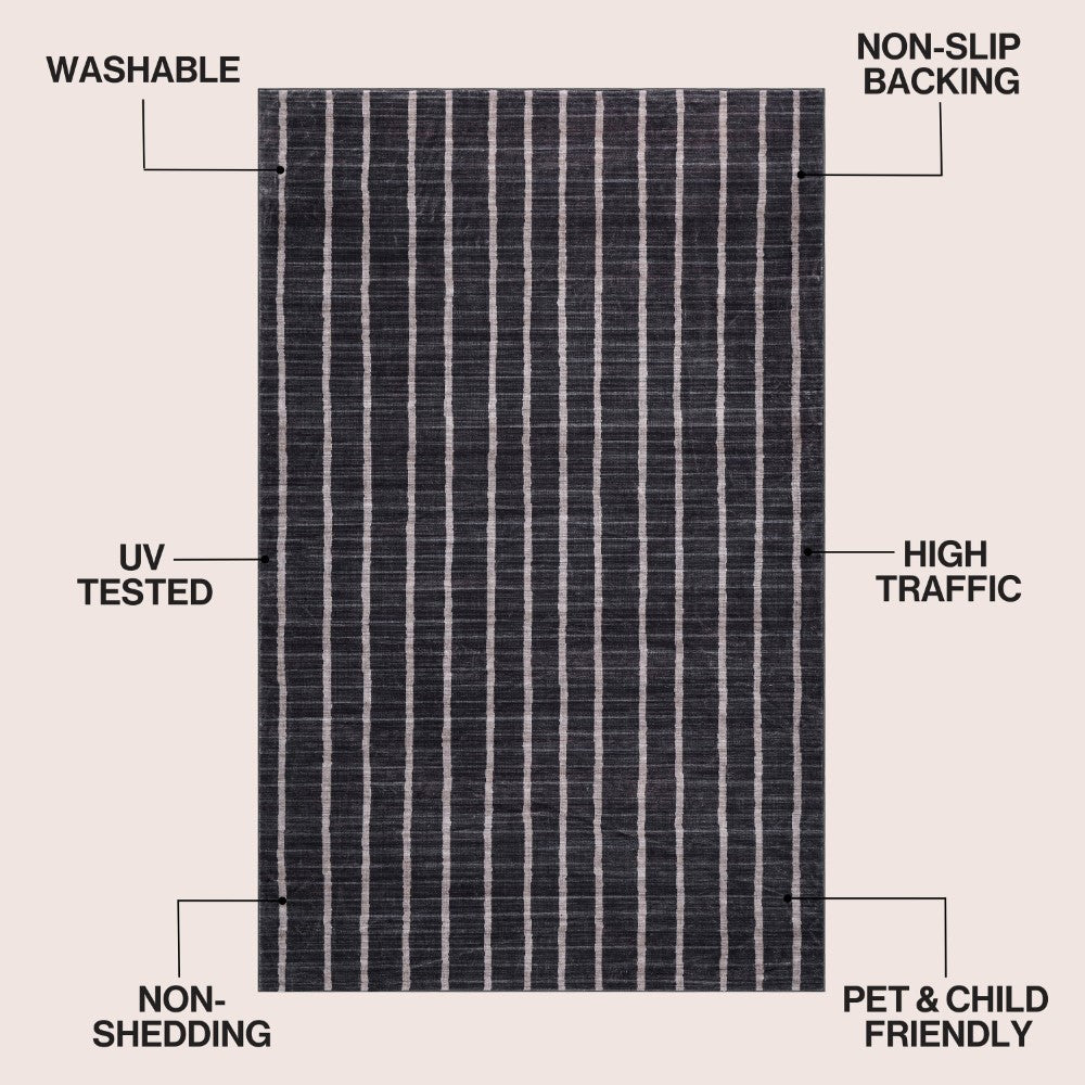 Mirelle Distressed Ticking Stripe Non-slip Machine-washable Area Rug