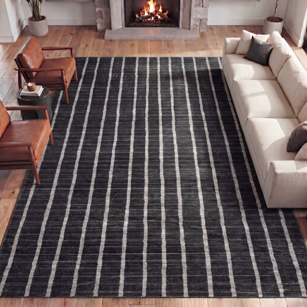 Mirelle Distressed Ticking Stripe Non-slip Machine-washable Area Rug