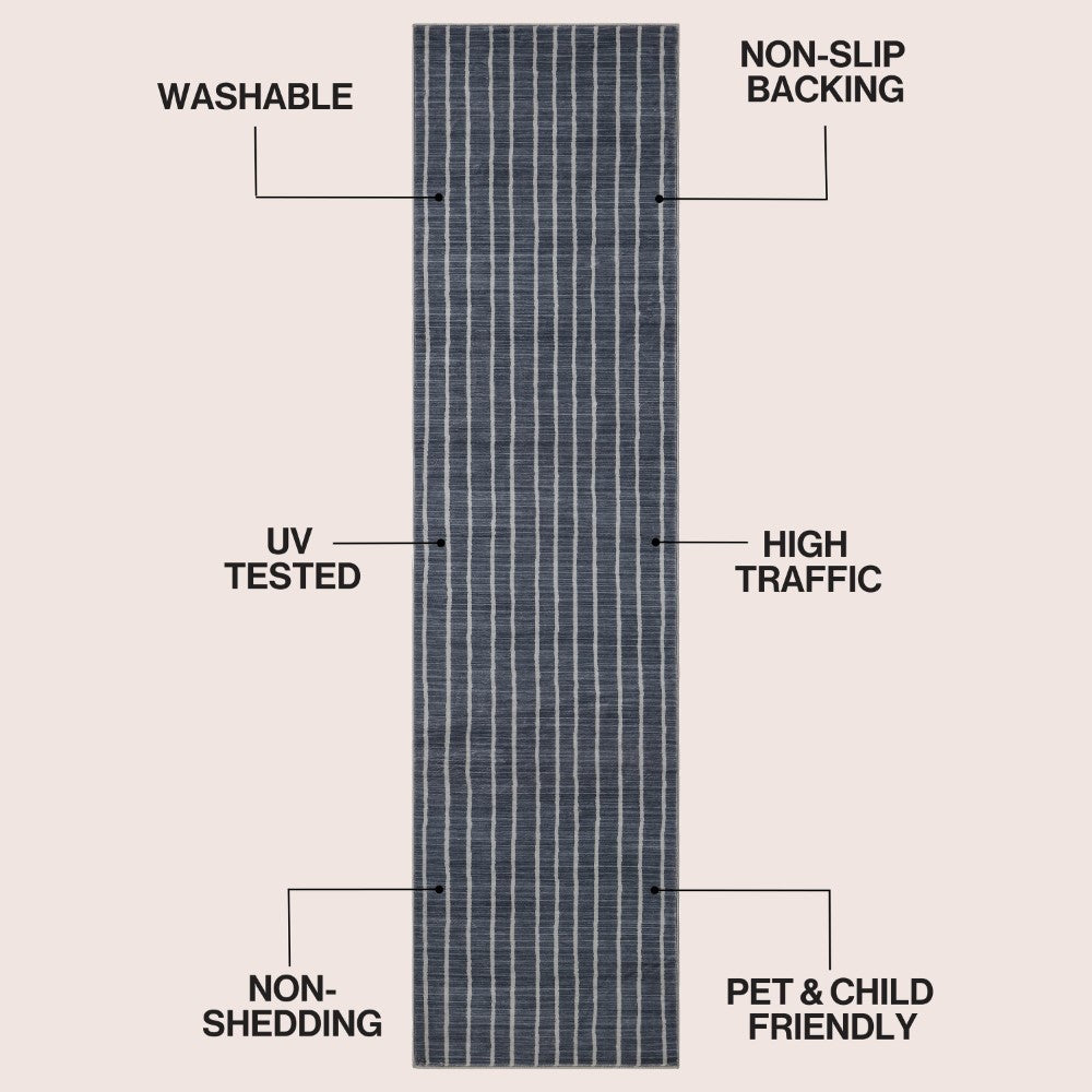Mirelle Distressed Ticking Stripe Non-slip Machine-washable Area Rug