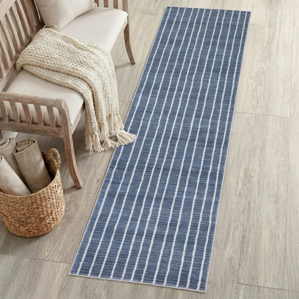 Mirelle Distressed Ticking Stripe Non-slip Machine-washable Area Rug