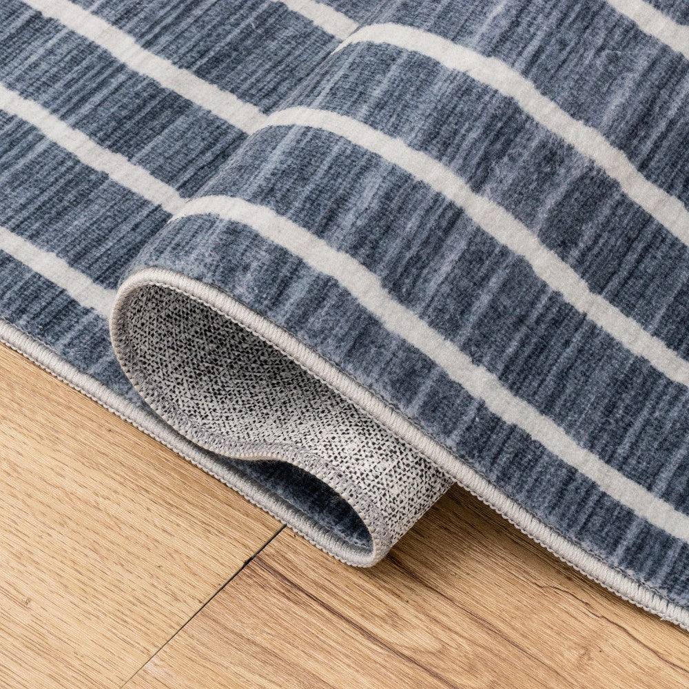 Mirelle Distressed Ticking Stripe Non-slip Machine-washable Area Rug