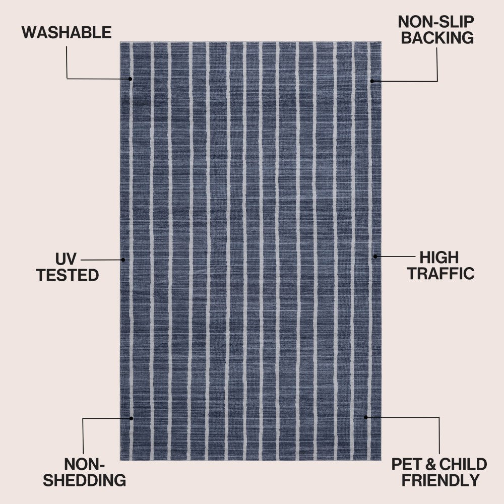 Mirelle Distressed Ticking Stripe Non-slip Machine-washable Area Rug