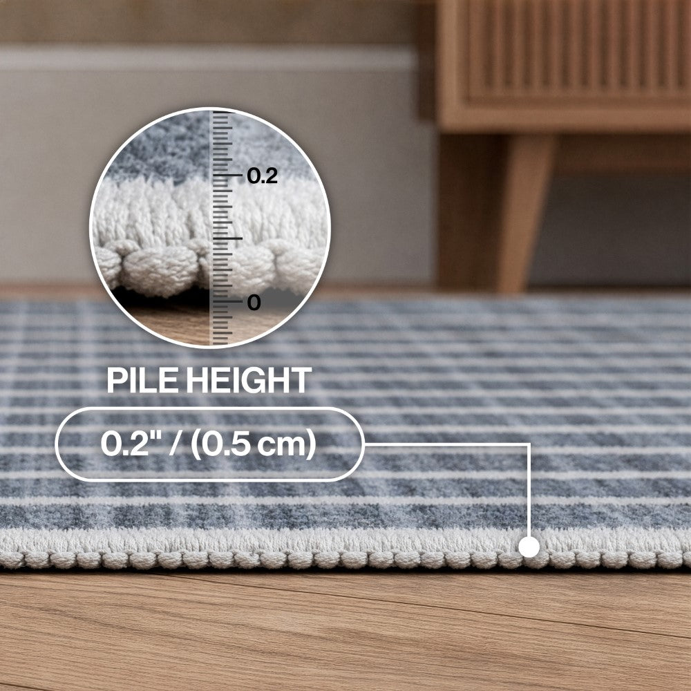 Mirelle Distressed Ticking Stripe Non-slip Machine-washable Area Rug
