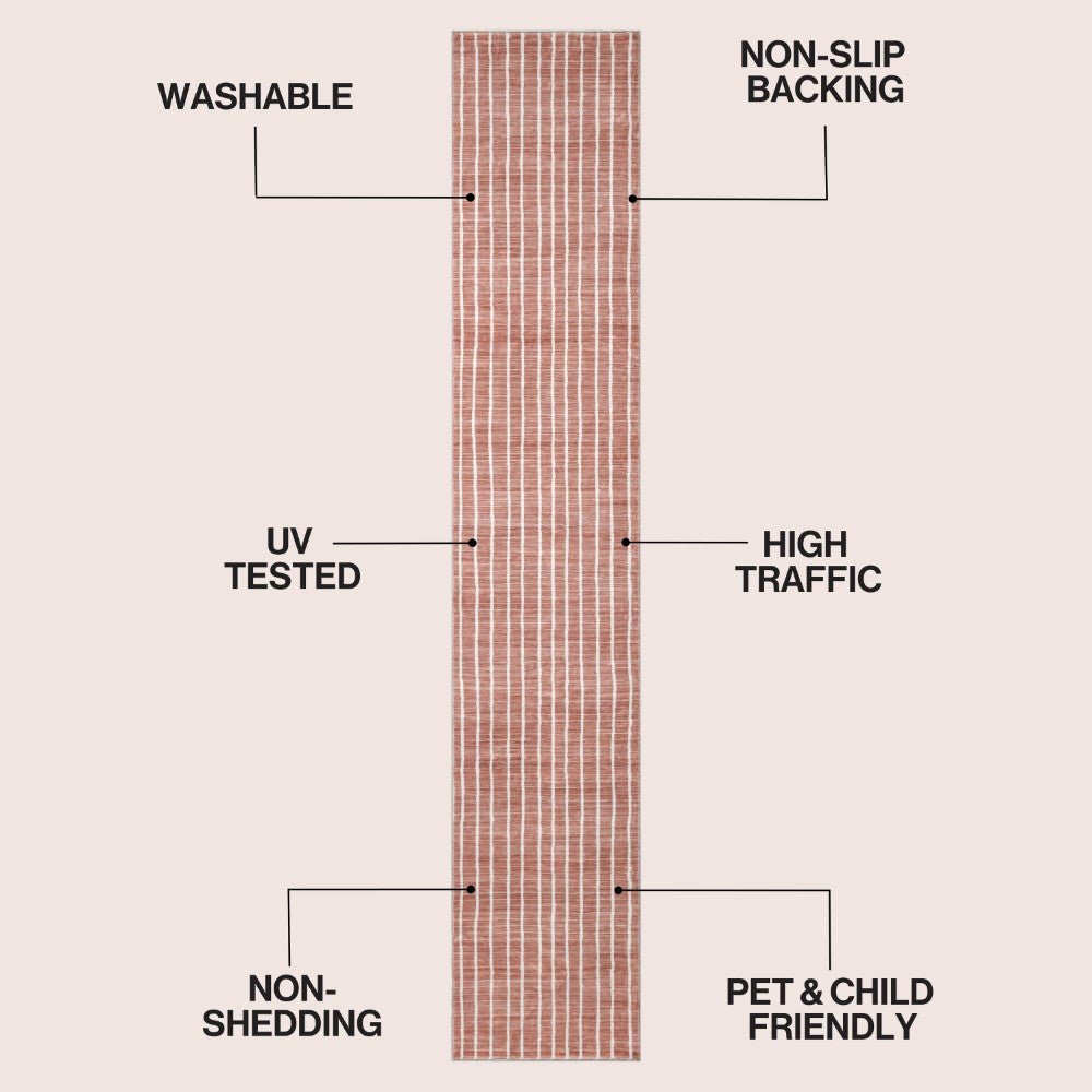 Mirelle Distressed Ticking Stripe Non-slip Machine-washable Area Rug