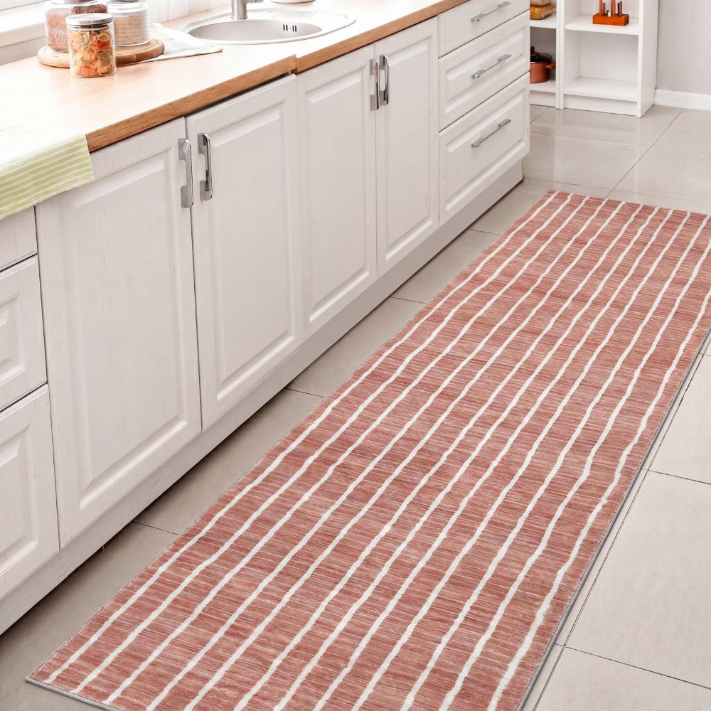 Mirelle Distressed Ticking Stripe Non-slip Machine-washable Area Rug
