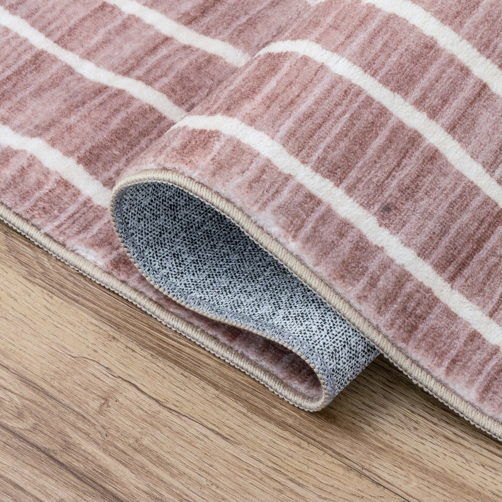 Mirelle Distressed Ticking Stripe Non-slip Machine-washable Area Rug