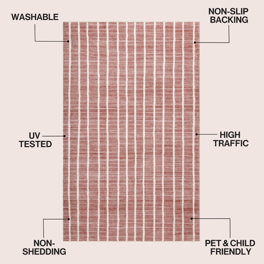 Mirelle Distressed Ticking Stripe Non-slip Machine-washable Area Rug