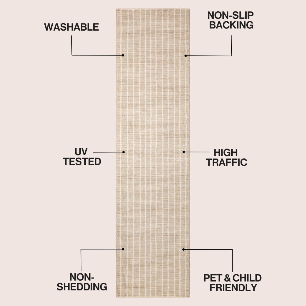 Mirelle Distressed Ticking Stripe Non-slip Machine-washable Area Rug