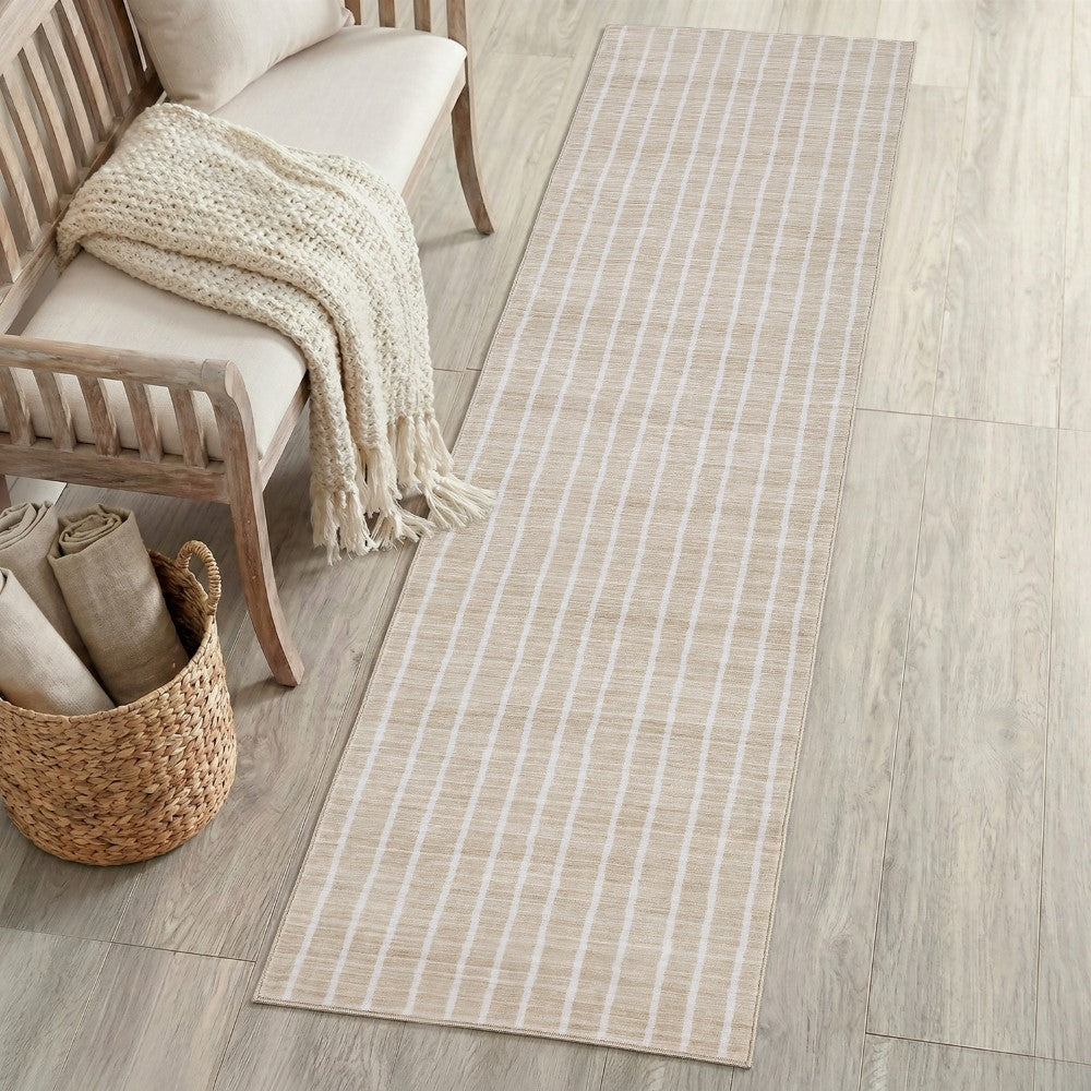 Mirelle Distressed Ticking Stripe Non-slip Machine-washable Area Rug