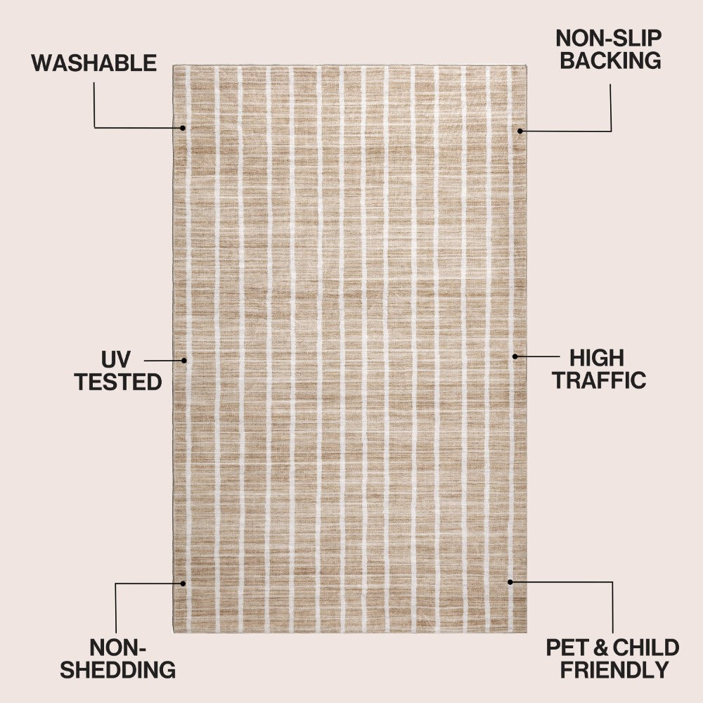 Mirelle Distressed Ticking Stripe Non-slip Machine-washable Area Rug