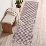 Terra Distressed Checkerboard Stripe Border Non-slip Machine-washable Area Rug