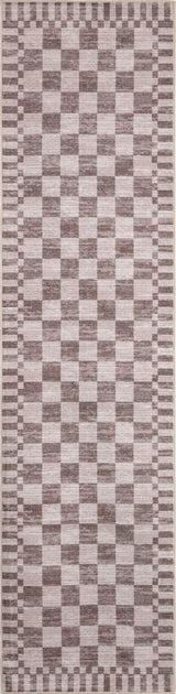 Terra Distressed Checkerboard Stripe Border Non-slip Machine-washable Area Rug