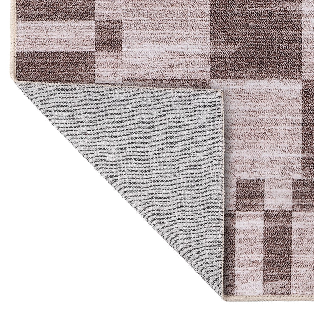 Terra Distressed Checkerboard Stripe Border Non-slip Machine-washable Area Rug