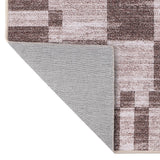 Terra Distressed Checkerboard Stripe Border Non-slip Machine-washable Area Rug