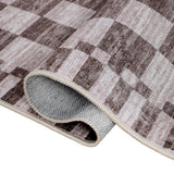 Terra Distressed Checkerboard Stripe Border Non-slip Machine-washable Area Rug