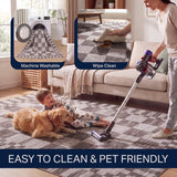 Terra Distressed Checkerboard Stripe Border Non-slip Machine-washable Area Rug