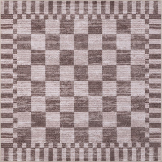 Terra Distressed Checkerboard Stripe Border Non-slip Machine-washable Area Rug