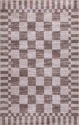 Terra Distressed Checkerboard Stripe Border Non-slip Machine-washable Area Rug