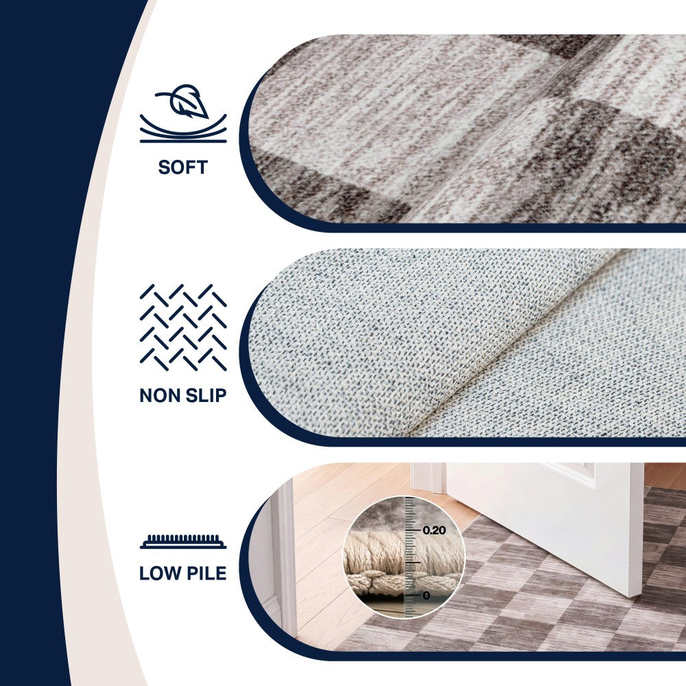 Sierra Distressed Checkerboard Non-slip Machine-washable Area Rug