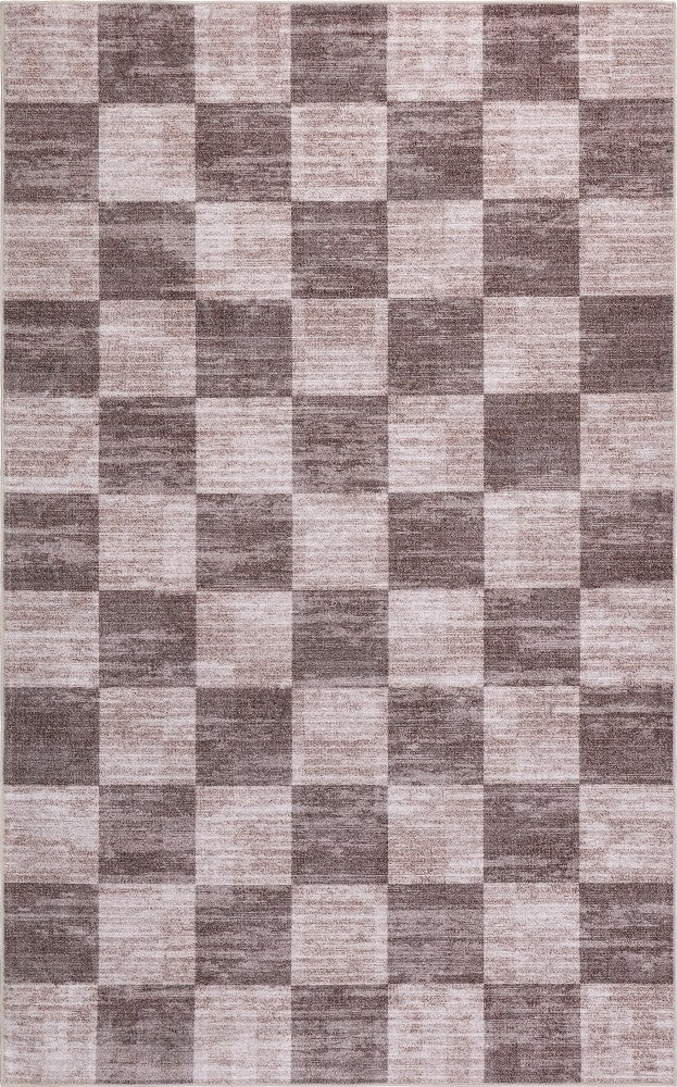 Sierra Distressed Checkerboard Non-slip Machine-washable Area Rug