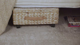 Chett Minimalist Hand-Woven Hyacinth/Wood Underbed Storage Bin with Wheels and Handles