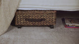 Chett Minimalist Hand-Woven Hyacinth/Wood Underbed Storage Bin with Wheels and Handles